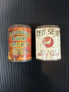 Antique W E.Garrett & Sons Sweet Mild Snuff & Red Seal Sweet Snuff Tin Sealed - Picture 1 of 8