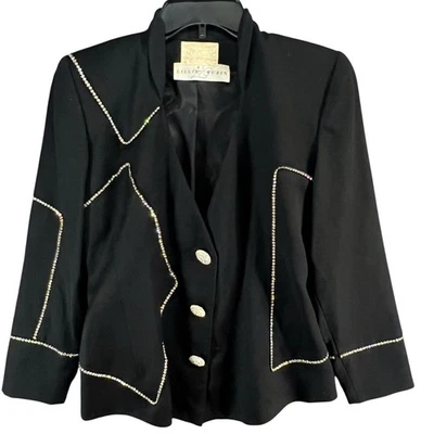 Blazer Alberto Makali x Lillie Rubin 4 Negro Lana Estrás Chaqueta Retro Glam Foto 1 de 4