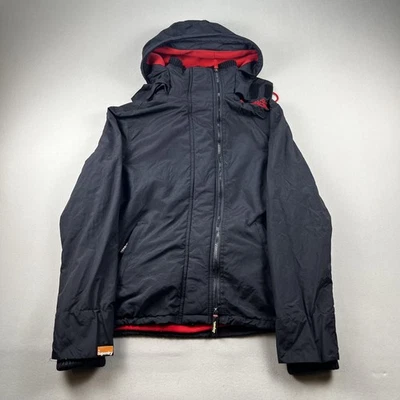 Superdry ветровка куртка женщин средний черный красный с капюшоном флис с подкладкой полный молнии - Изображение 1 из 4