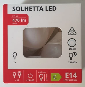 2 Stück: Ikea SOLHETTA LED E14 / 2,9W / 470 lm / 4000 K / kaltweiß / 230V / Ra90 - Bild 1 von 4