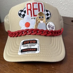 One Of A Kind Red Taylor Swift Foam Trucker Hat By Otto Patchwork Chain NEW - Picture 1 of 10