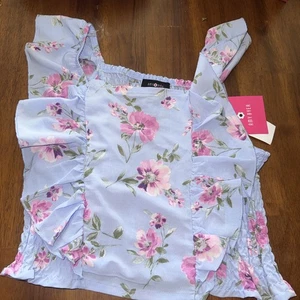 Mädchen Bluse geblümt blau Größe Mädchen Xl (16) Jugend Etikett - Bild 1 von 5
