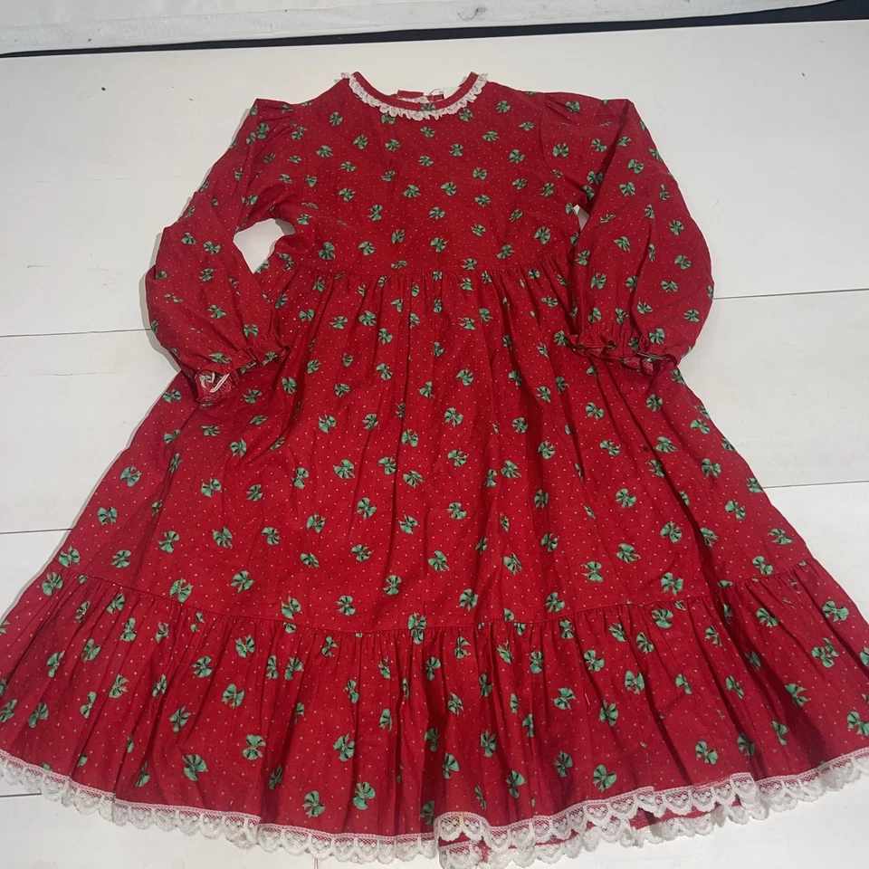 Niñas Talla 6 Vintage Años 90 Y2K Volantes Vestido de Navidad Fiesta Años 80 País Foto 1 de 4