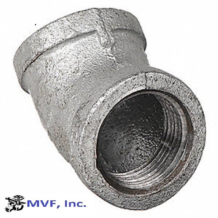 2-1/2" 150 Female NPT 45° Elbow Galvanized Malleable Iron Pipe Fitting MI021041G - Image 1 of 4