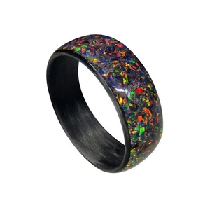Carbon Fiber Ring with Fire Opal inlay - Handcrafted - Sizes 4-16 - Custom Width - Picture 1 of 11