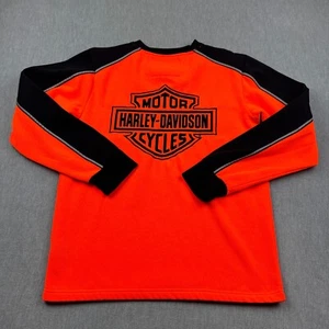 Harley Davidson Sweater Men Medium Orange Pullover V Neck Sweatshirt Embroidered - Picture 1 of 10