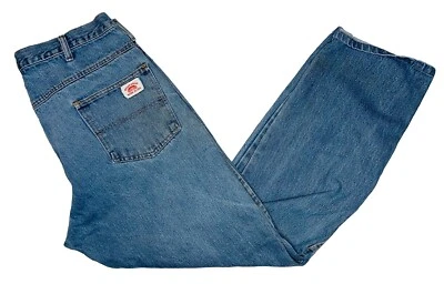 *VTG* Jeans reto redondo azul casa jeans desgastado; Feito nos EUA; 36 x 30 - Imagem 1 de 4