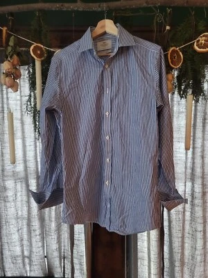 Camisa de vestir Hawes & Curtis para hombre 15/33 azul a rayas manga larga ajustada Foto 1 de 4