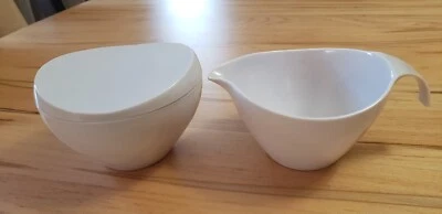 Melamine Prolon Vintage MCM  White Creamer,  Lidded Sugar Bowl , Stylish Retro  - Image 1 of 4