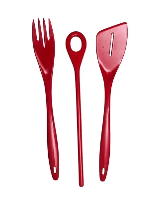 Vintage Melamine Kitchen Utensils Red Fork Spatula Blender 3 Pieces Cooking - Image 1 of 4