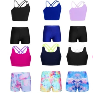 Girls Active Shorts Sets Kids AthleticTracksuits Yoga Sportsuits Dance Outfits - Picture 1 of 33