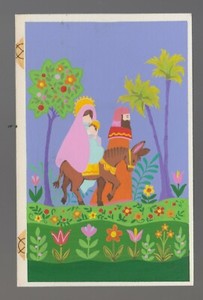 CHRISTMAS Jesus Mary & Joseph in Colorful Garden 4x5.5" Greeting Card Art #DD1