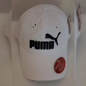 PUMA CAP WOMEN'S ADJUSTABLE 6 PANNELS OS WHITE EMBROIDERED BLACK LOGO - Picture 1 of 7