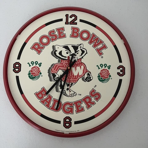 Vintage WISCONSIN BADGERS 1994 Rose Bowl Clock 12" Collegiate Clock Cover