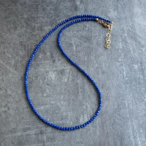 Natural Lapis Lazuli Round Faceted Gemstone Beads womens gift Necklace 18" - Picture 1 of 11