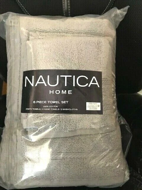 NAUTICA HOME 6 PC TOWEL SET NWT 2 BATH 2 HAND TOWELS 2 WASHCLOTHS GRAY - Image 1 of 1