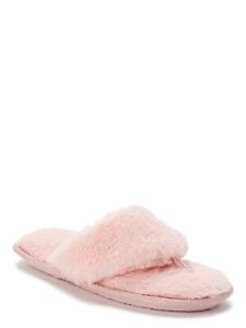Secret Treasures Women's Slippers sz L (9-10) pink thong faux fur nwob