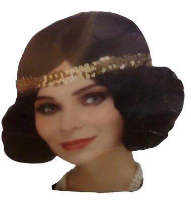Взрослый черный FLAPPER парик один размер костюм Гэтсби ревущий 20 Боб новый - Изображение 1 из 4