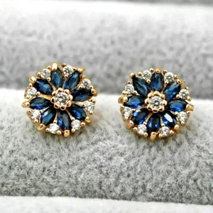 2Ct Marquise Cut Simulated Sapphire Women's Stud Earrings 14KYellow Gold Plated - Picture 1 of 7