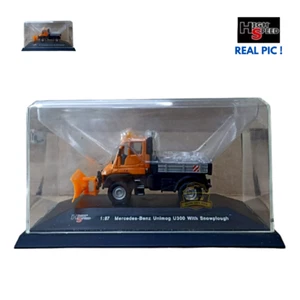 High Speed 1:87 Mercedes-Benz Unimog U300 With Snowplough Orange Diecast Car Toy - Picture 1 of 10