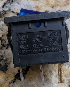 LECI RS601 Blue Mini On/Off Indicator Rocker Switch 3 Term RV BUS AUTO (PK OF 5) - Picture 1 of 4