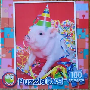 Puzzlebug Puzzle 100 Teile SCHWEIN GEBURTSTAG versiegelte Verpackung Gebrauchsspuren siehe Foto Neu im Karton - Bild 1 von 6