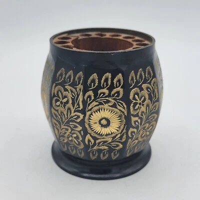 Vintage Beautiful Etched/Engraved BRASS BLACK Flower Frog made India vase floral - Image 1 of 4