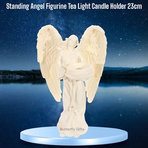 Creme Stehender Engel Teelicht Kerzenhalter - Deko Ornament Figur 23cm - Bild 1 von 4