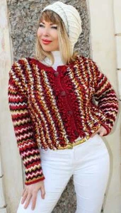 Designer Hand Knitted Wool Multicolored Jacket - Picture 1 of 12
