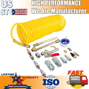 25ft Recoil Air Hose Re Coil Spring Ends Pneumatic Compressor Accessory Kit 1/4" - Picture 1 of 18