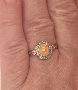 Vintage Jewellery Gold Opal Ring with Rubies and Diamond Antique Deco Jewelry - Picture 1 of 10