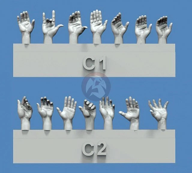 Conjunto de mãos sortidas Royal Model 1/35 nº 3 (7 esquerda e 7 direita, poses diferentes) 841 - Imagem 1 de 1