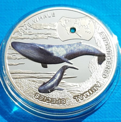Zambia 1000 kwacha 2014 UNC Blue Whale Silver Plated Colorized Coin Cover
