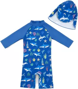 Baby/Toddler Swimsuit UPF 50+ Sun Protection One Piece Zipper Bathing Suit with  - Picture 1 of 12