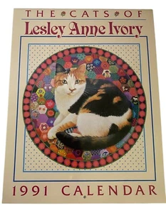 1991 Calendar Lesley Anne Ivory Cats Unmarked Vtg - Picture 1 of 9