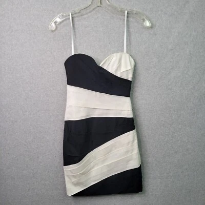 Vestido BCBG Max Azria Feminino Tamanho 0 Preto Branco Bandeau Kalea Excelente Estado Usado - Imagem 1 de 4
