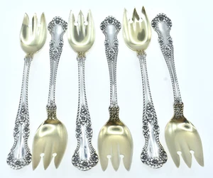 6 Antique GORHAM CAMBRIDGE Gilt Sterling Silver Ice Cream Forks N ? Monogram - Picture 1 of 5