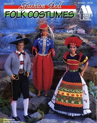 Fashion Doll Folk Costumes Annie's Attic Crochet Pattern Book #879203 -7 Designs - Image 1 of 2