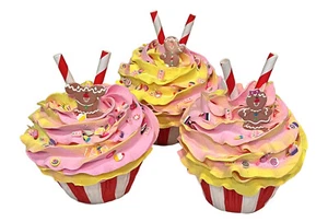 Juego de 3 cupcakes y pasteles falsos comida artificial caramelos tierra cupcakes conjunto de 3 - Imagen 1 de 8