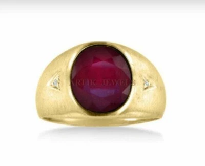 Heizbar Rubin Edelstein Mit Vergoldet 925 Sterlingsilber Ring für Herren #1553 - Bild 1 von 4