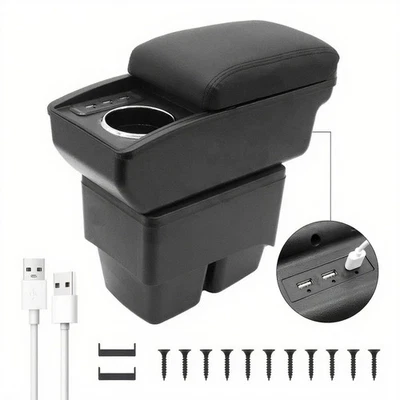 Caixa de apoio de braço camada dupla para Ford Fiesta 2009-2017 caixa de armazenamento com 6 portas USB - Imagem 1 de 4