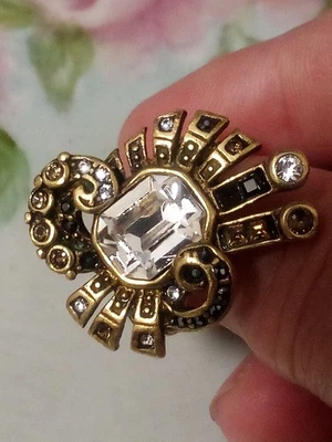 Vintage Heidi Daus  antique gold French Kiss statement ring crystal accents - Image 1 of 4