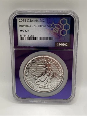 2025 Brittania - SS Tilawa Silver SHIPWRECK SILVER NGC MS69 Purple Core 1oz - Image 1 of 3