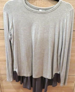 NEW $139 MARLOWE WOMENS HEATHER GREY LONG SLEEVE 2FER PULLOVER KNIT & SATIN SZ S - Picture 1 of 8