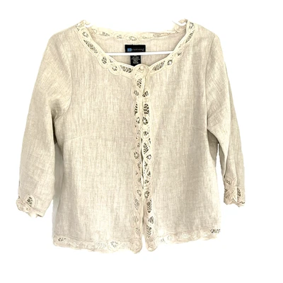 Relativity 亚麻夹克 尺寸 PM 蕾丝装饰 米色 Cottagecore 职业办公室 — 第 1/4 张图片