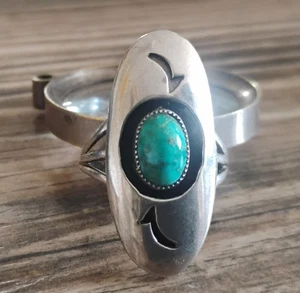 Vintage L. Dickens handgefertigter Ring Sterlingsilber & Türkis, Navajo - Bild 1 von 6