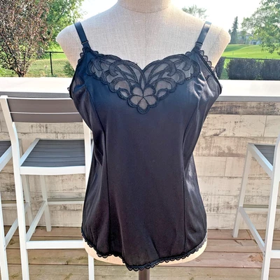 Vintage Camisole Tank Top 38 Black Lace Trim Whimsigoth Y2K Fairy Coquet Capsule - Image 1 of 4