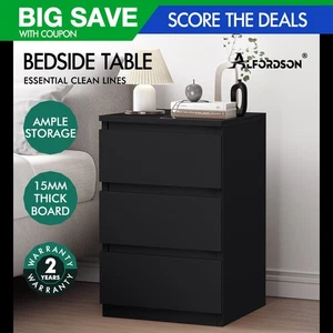 ALFORDSON Bedside Table Nightstand 3 Drawers Side End Table Black - Picture 1 of 11