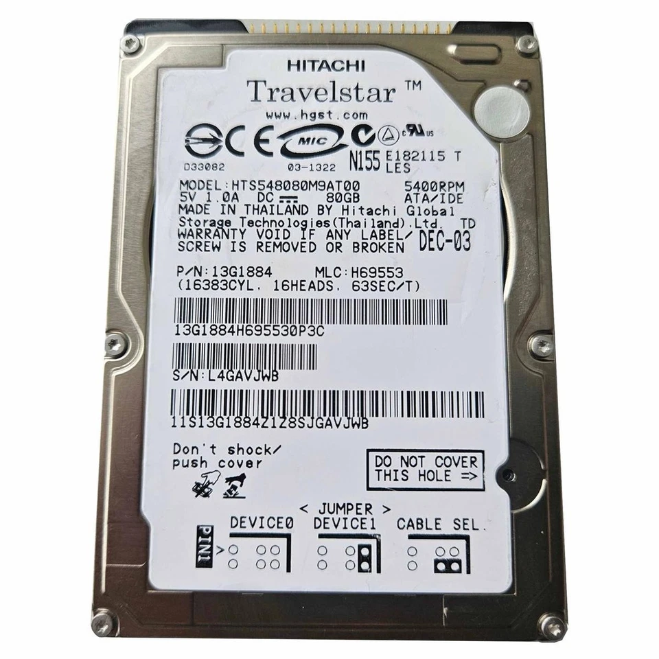 Hard Disk HDD Drive Ide Pata 2,5 " 80gb Computer Portable Noteboo Reconditioned - Image 1 of 1