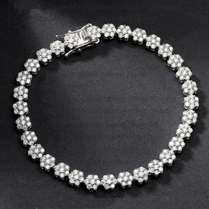 Full D Color Moissanite Flower Shape Bracelet Tennis Chain 925 Sterling Silver - Picture 1 of 16